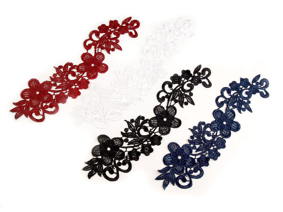 Aplicație din dantelă, 8x27 cm - Alb zăpadă (2 Bucăți)