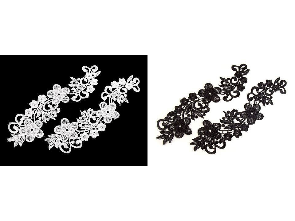Aplicație din dantelă, 8x27 cm - Alb zăpadă (2 Bucăți)