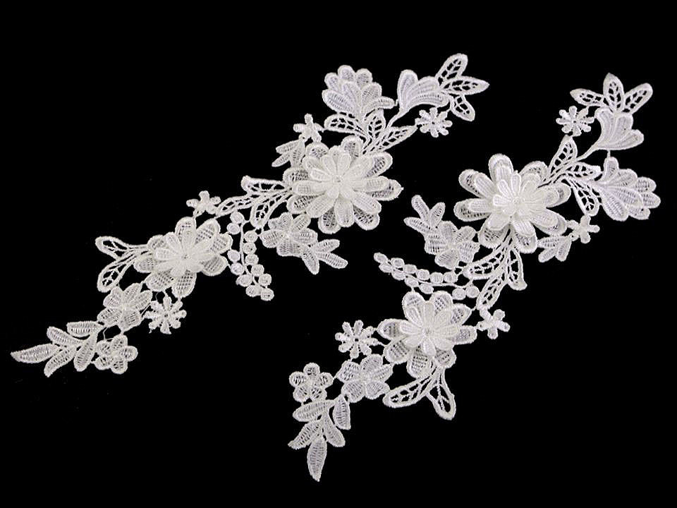Aplicații din dantelă 3d, 10x28 cm - Alb (2 Bucăți)
