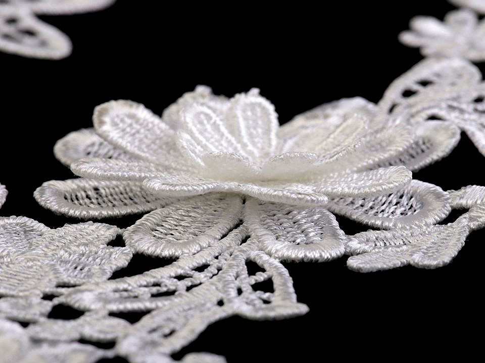 Aplicații din dantelă 3d, 10x28 cm - Alb (2 Bucăți)