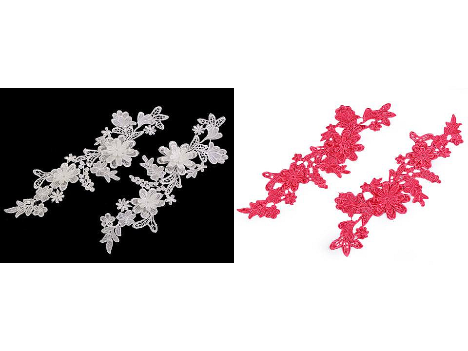 Aplicații din dantelă 3d, 10x28 cm - Alb (2 Bucăți)