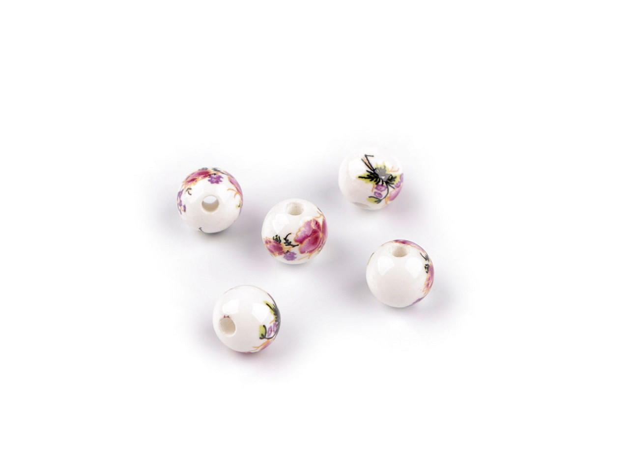 Mărgele porțelan, motiv floral, ø8 mm - Mov închis (5 Bucăți)