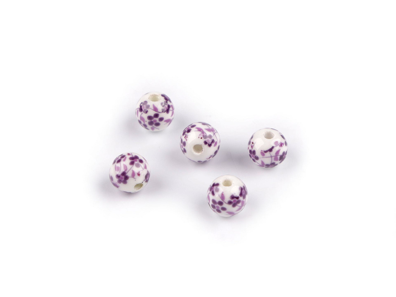 Mărgele porțelan, motiv floral, ø8 mm - Mov închis (5 Bucăți)