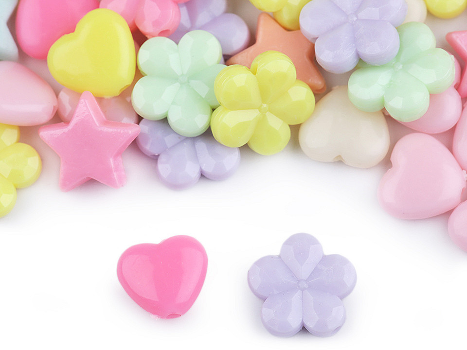 Mărgele plastic - stea, inimă, floare, 20 g - Mix (1 Sac)