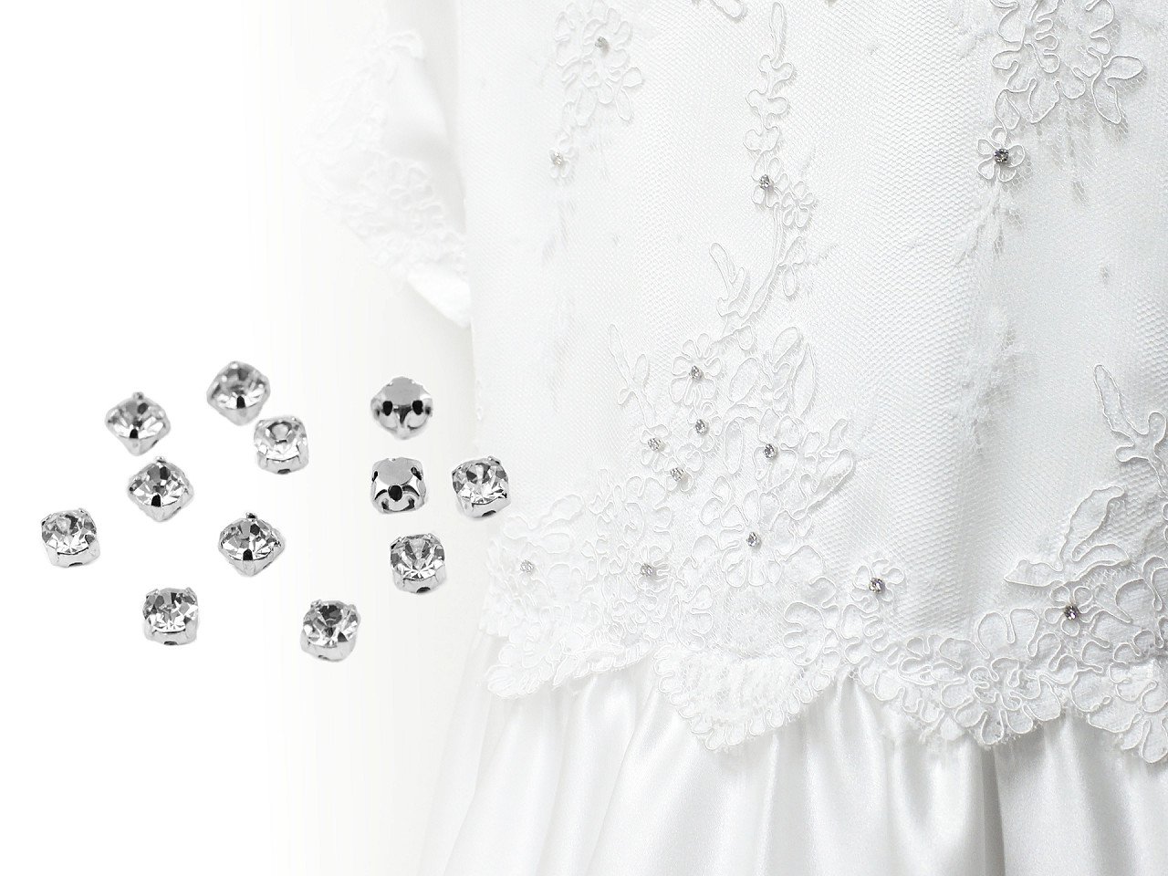 Strasuri de cusut în montură metalică, ø4,3 mm - Cristal (20 Bucăți)