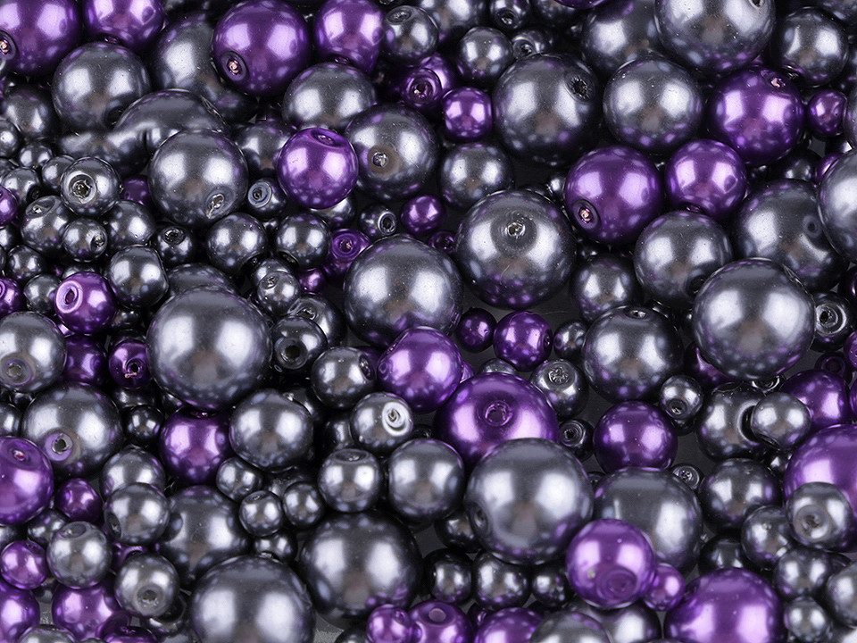 Perle sticlă lucioase, mix mărimi și culori, ø4-12 mm - Mix (50 Grame)