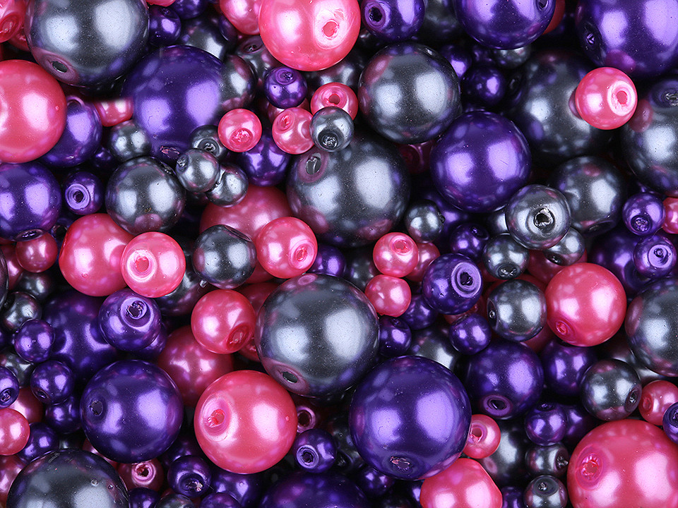 Perle sticlă lucioase, mix mărimi și culori, ø4-12 mm - Mix (50 Grame)