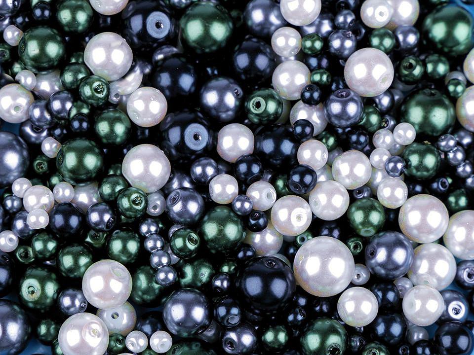 Perle sticlă lucioase, mix mărimi și culori, ø4-12 mm - Mix (50 Grame)
