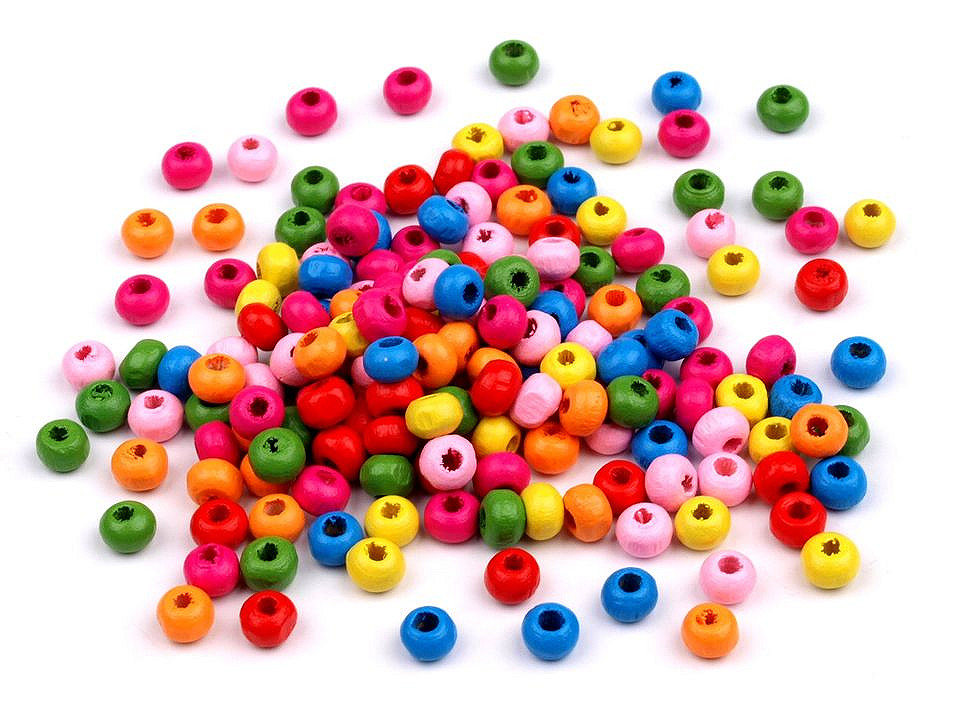 Mărgele din lemn colorate, ø5 mm - Mix (10 Grame)