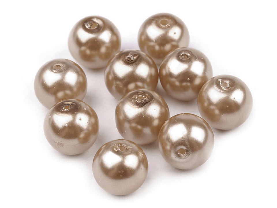 Perle sticlă lucioase, ø10 mm - Crem foarte deschis (50 Grame)