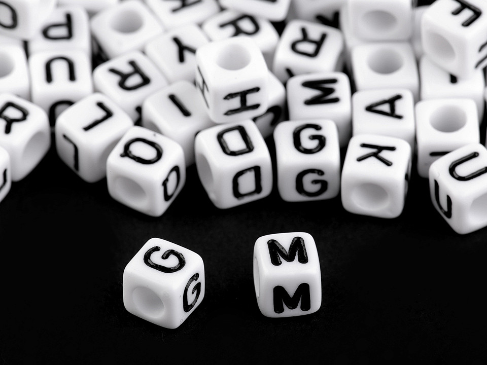 Mărgele cubice, litere alfabet mix, 6 mm - Mix alb-negru (1 Sac)