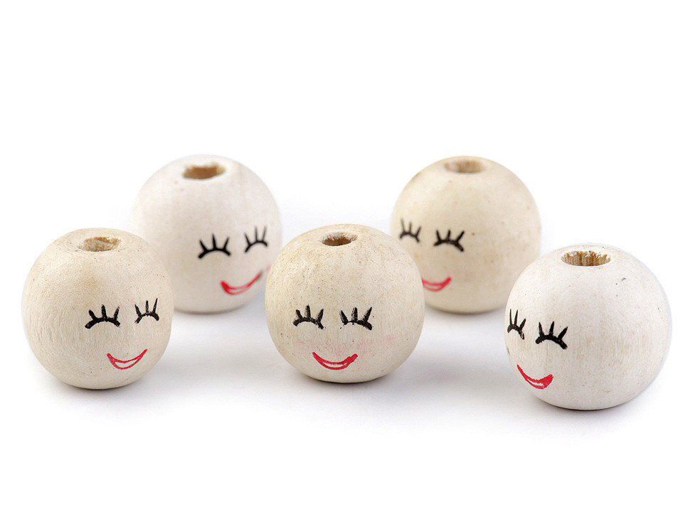 Mărgele din lemn cu figuri pictate, ø18 mm - Natural deschis (50 Bucăți)