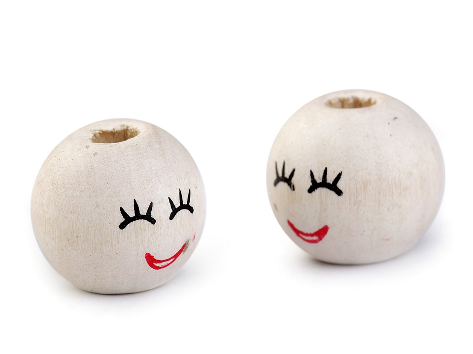 Mărgele din lemn cu figuri pictate, ø18 mm - Natural deschis (50 Bucăți)