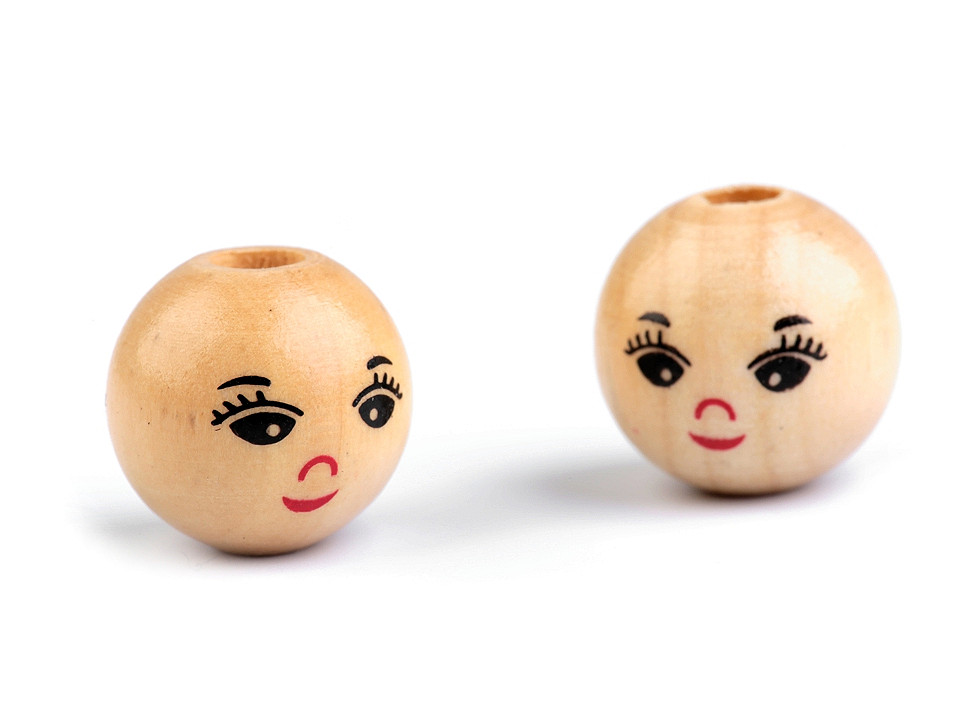 Mărgele din lemn cu figuri pictate, ø14 mm - Natur (10 Bucăți)