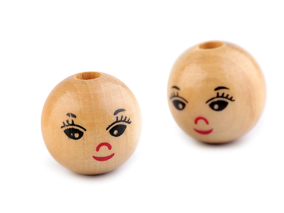 Mărgele din lemn cu figuri pictate, ø18 mm - Natur (10 Bucăți)