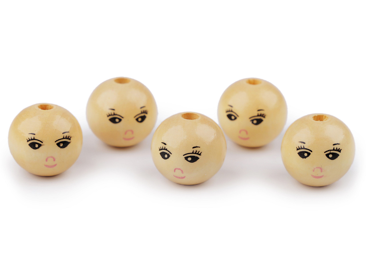 Mărgele din lemn smiley, ø22 mm - Natural deschis (300 Bucăți)