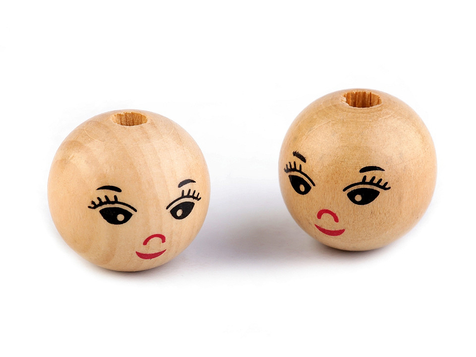 Mărgele din lemn smiley, ø22 mm - Natural deschis (300 Bucăți)