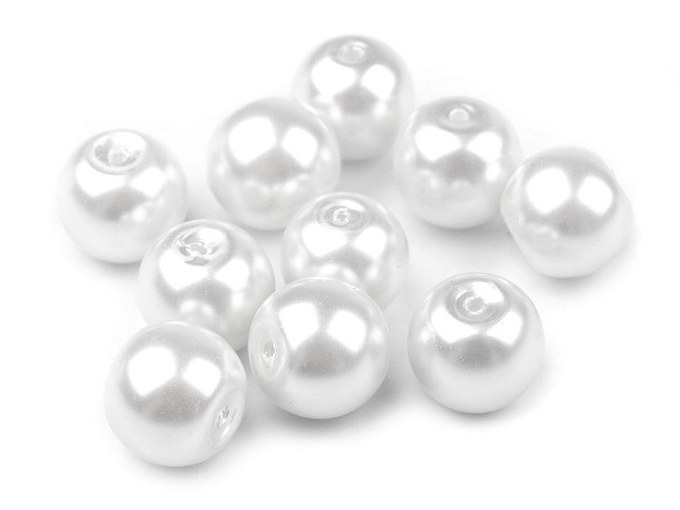 Perle sticlă lucioase, ø8 mm - Alb (50 Grame)
