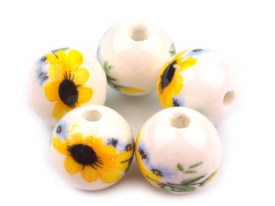 Mărgele porțelan, motiv floral, ø12 mm - Galben narcisă (120 Bucăți)
