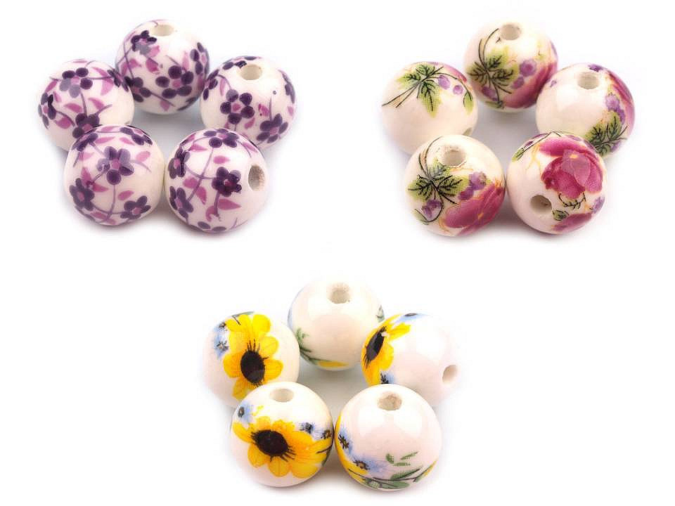 Mărgele porțelan, motiv floral, ø12 mm - Galben narcisă (120 Bucăți)