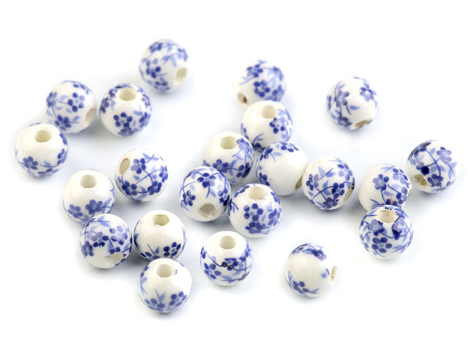 Mărgele porțelan, motiv floral, ø6 mm - Bleu gheață (50 Bucăți) Mărgele porțelan, motiv floral, ø6 mm - Bleu gheață (50 Bucăți)