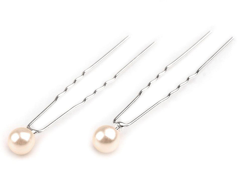 Ace de păr cu perlă, ø8 mm - Alb sidefat (2 Bucăți)