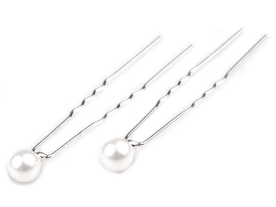 Ace de păr cu perlă, ø8 mm - Alb sidefat (2 Bucăți)