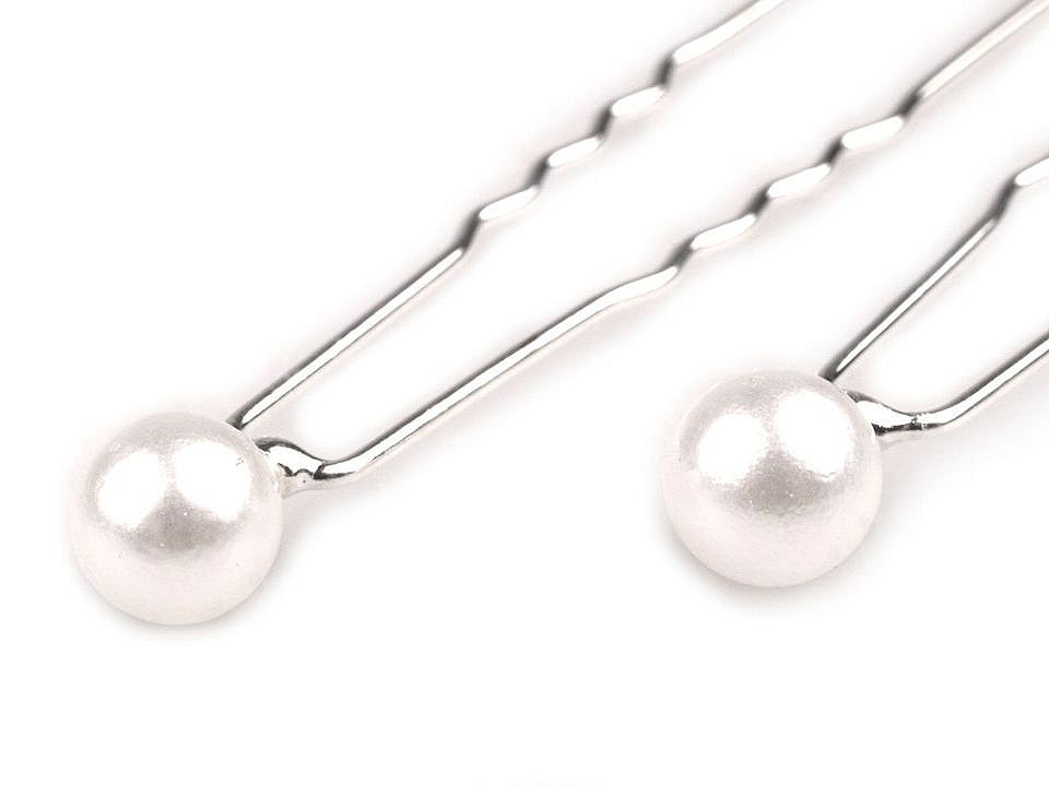 Ace de păr cu perlă, ø8 mm - Alb sidefat (2 Bucăți)