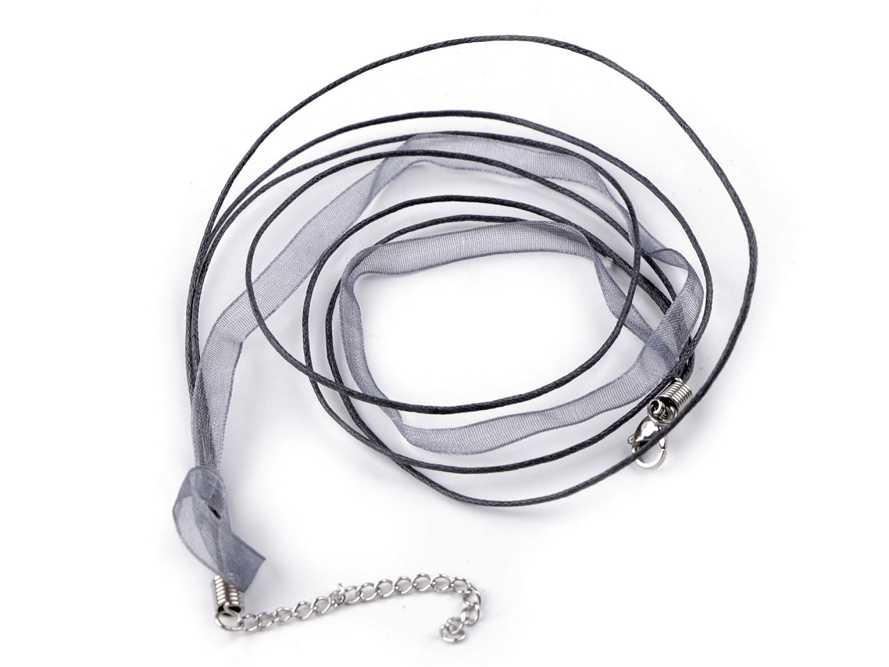 Bază colier organza și șnur cerat, 43 cm - Galben deschis (2 Bucăți)