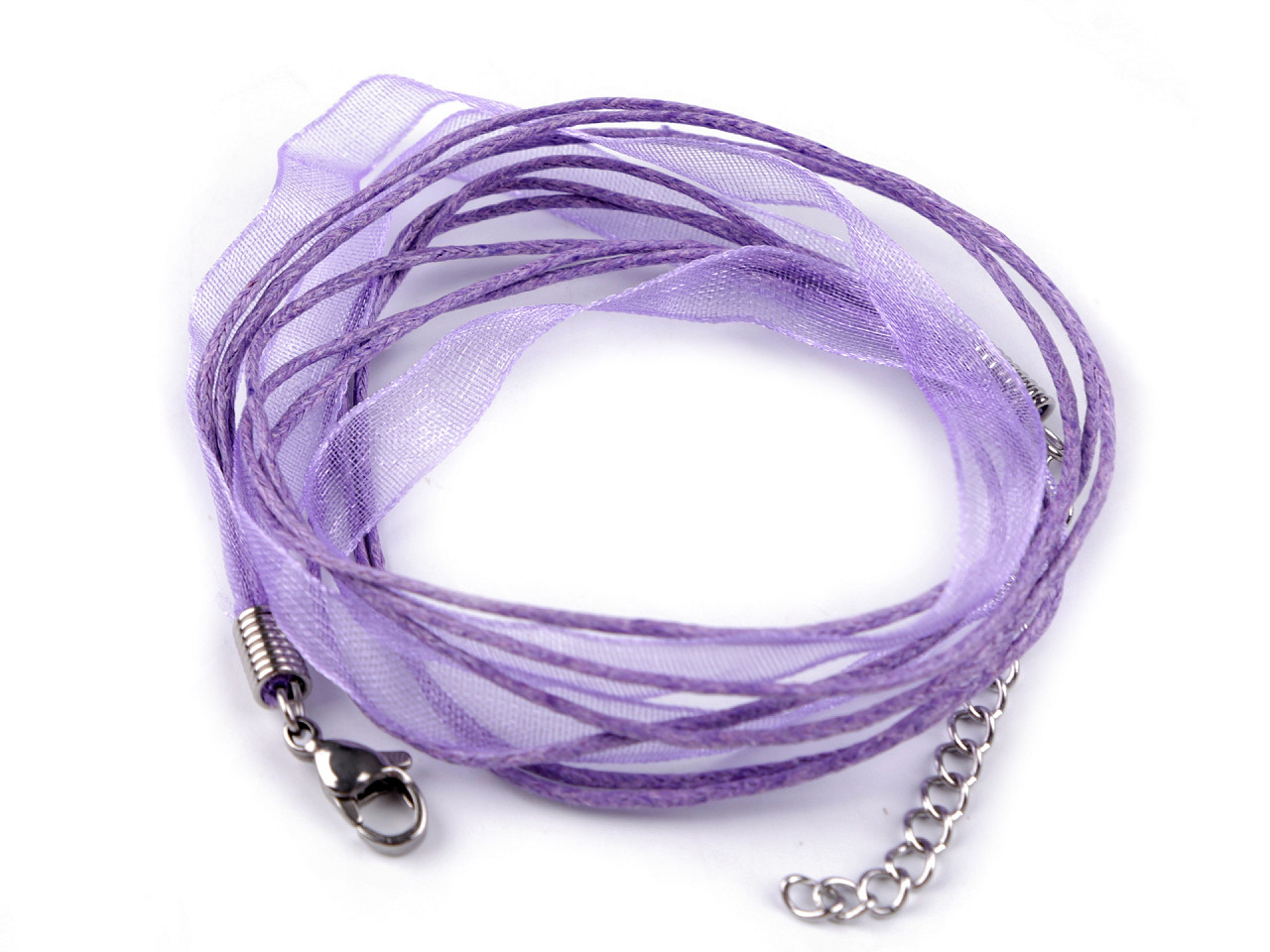 Bază colier organza și șnur cerat, 43 cm - Galben deschis (2 Bucăți)