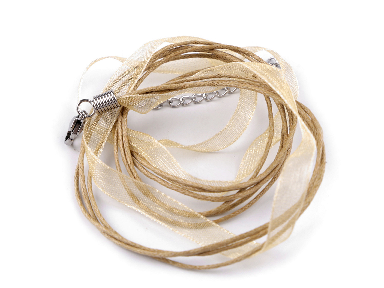 Bază colier organza și șnur cerat, 43 cm - Galben deschis (2 Bucăți)