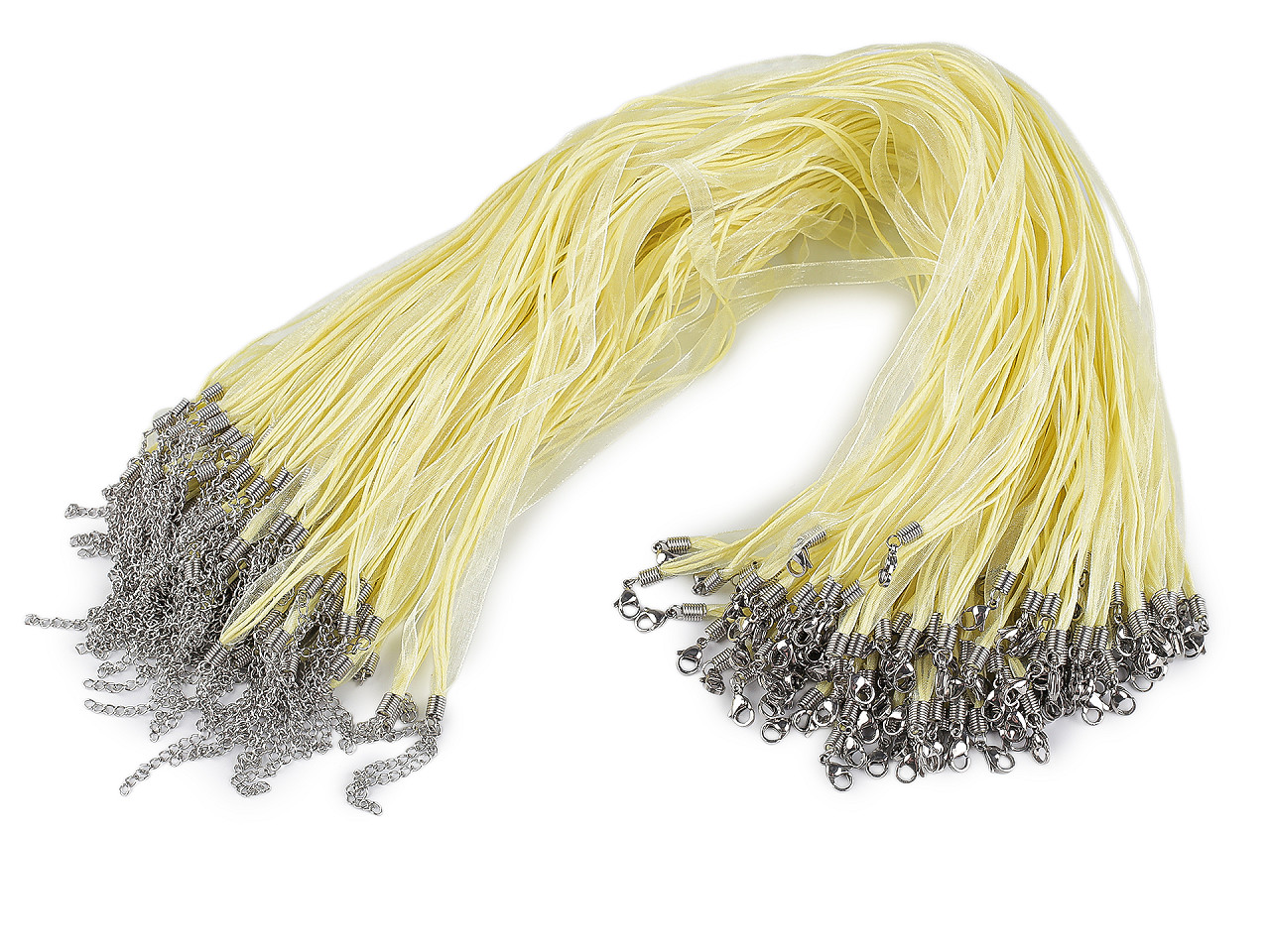 Bază colier organza și șnur cerat, 43 cm - Galben deschis (2 Bucăți)