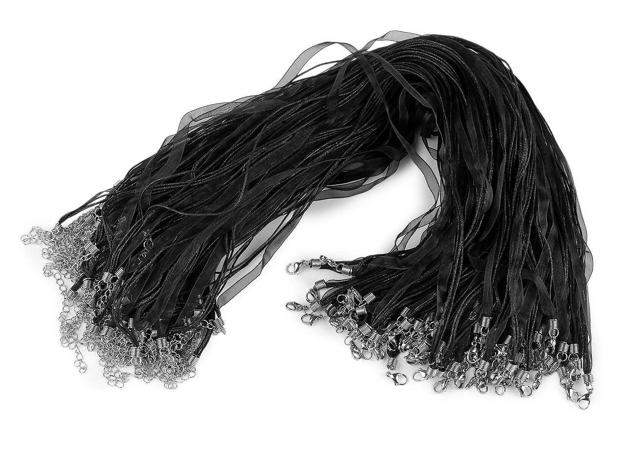 Bază colier organza și șnur cerat, 43 cm - Galben deschis (2 Bucăți)