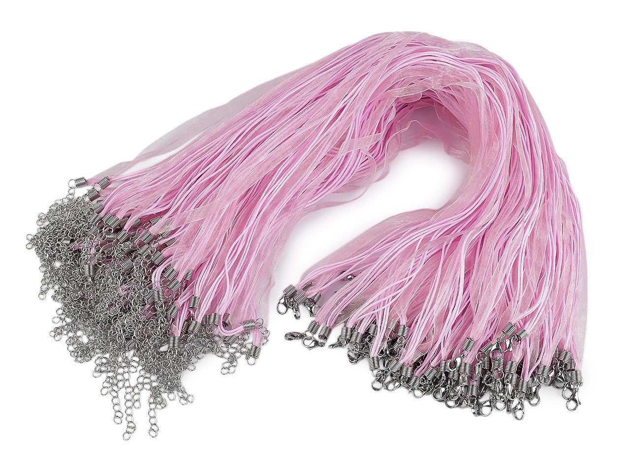 Bază colier organza și șnur cerat, 43 cm - Galben deschis (2 Bucăți)