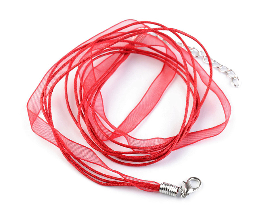 Bază colier organza și șnur cerat, 43 cm - Galben deschis (2 Bucăți)