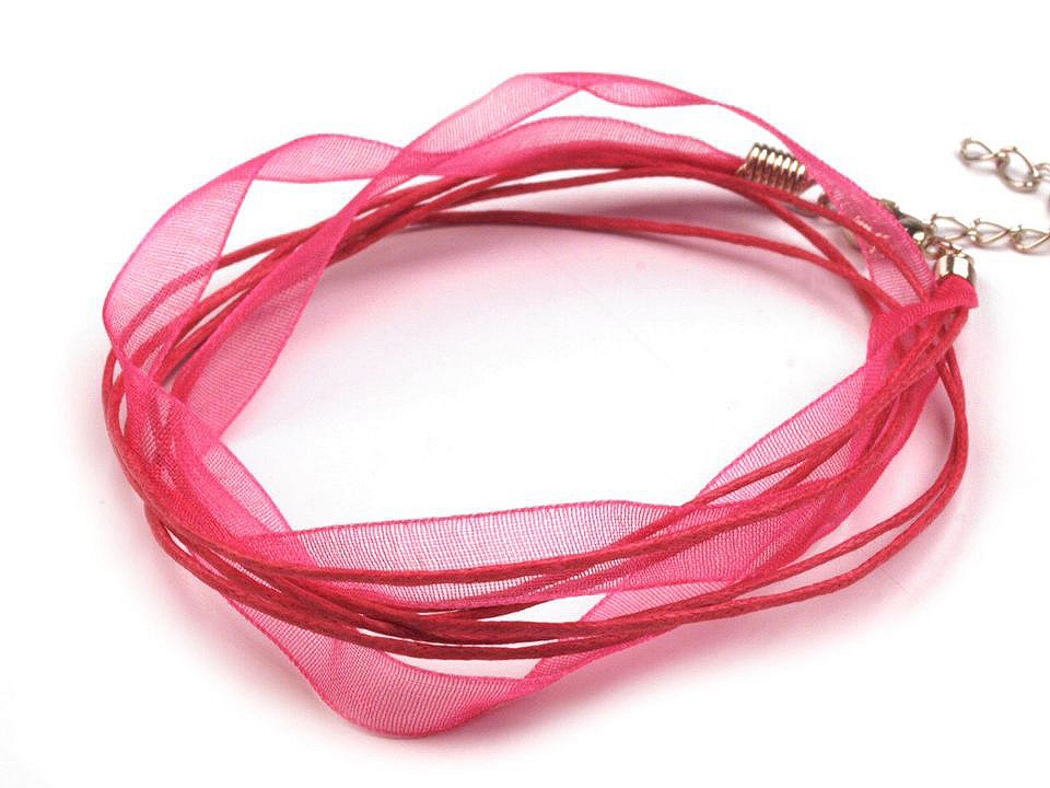 Bază colier organza și șnur cerat, 43 cm - Galben deschis (2 Bucăți)