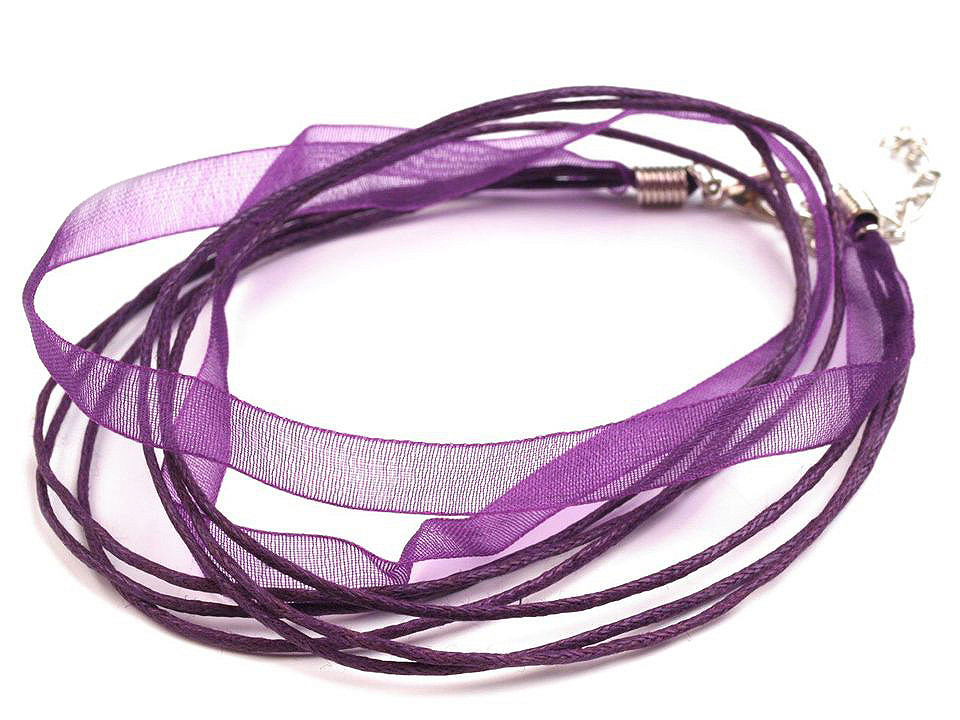 Bază colier organza și șnur cerat, 43 cm - Galben deschis (2 Bucăți)