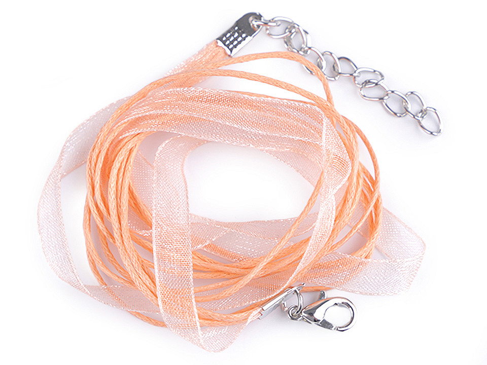 Bază colier organza și șnur cerat, 43 cm - Galben deschis (2 Bucăți)