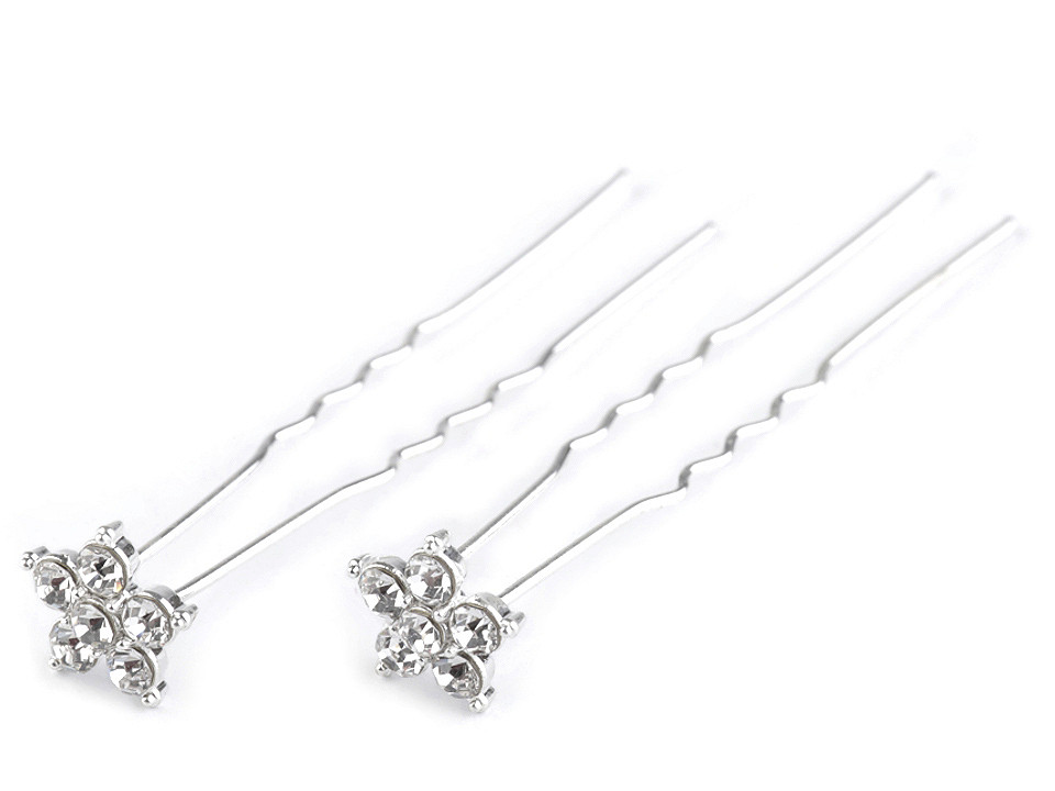 Ace de păr cu strasuri, ø11 mm - Cristal (2 Bucăți)