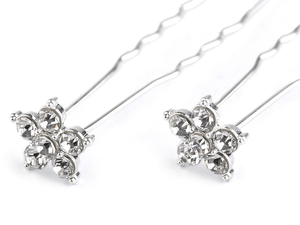 Ace de păr cu strasuri, ø11 mm - Cristal (2 Bucăți)