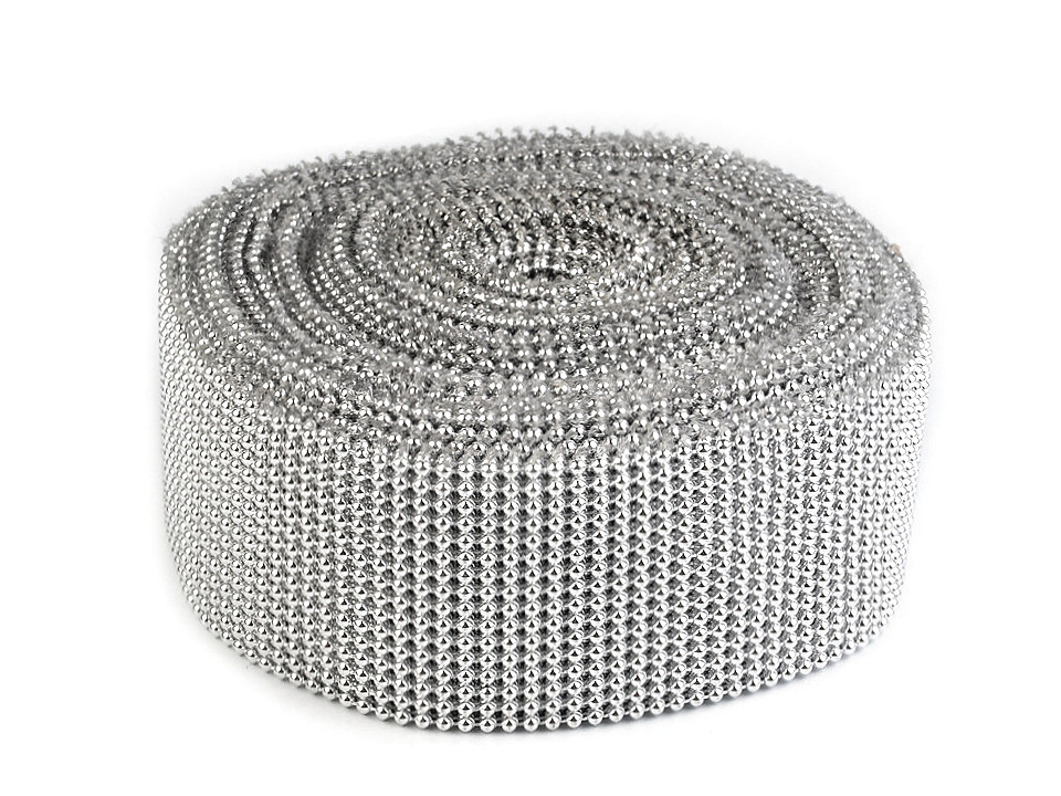 Bandă decorativă cu perle, lățime 50 mm - Argintiu (36 Metri) Bandă decorativă cu perle, lățime 50 mm - Argintiu (36 Metri)