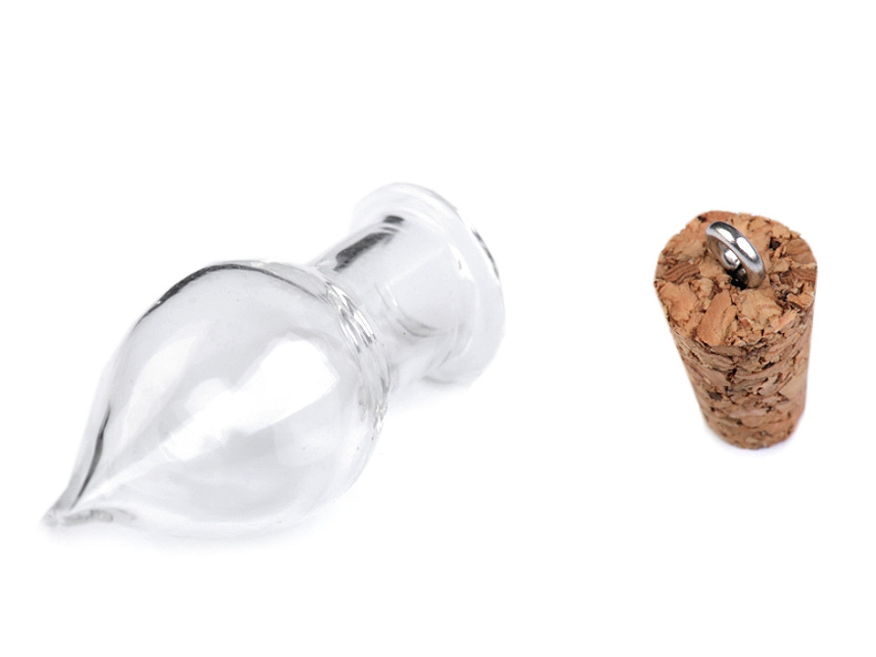 Pandantiv sticluță cu dop, 13x37 mm - Transparent (10 Fiole)