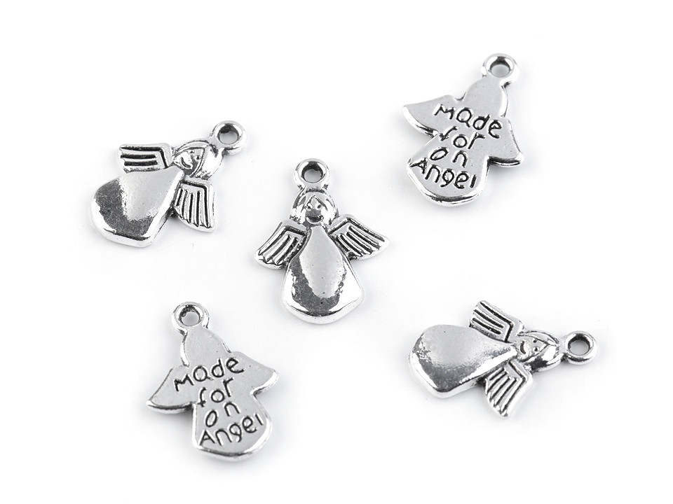 Pandantiv îngeraș 13x18 mm - Platinum (5 Bucăți)