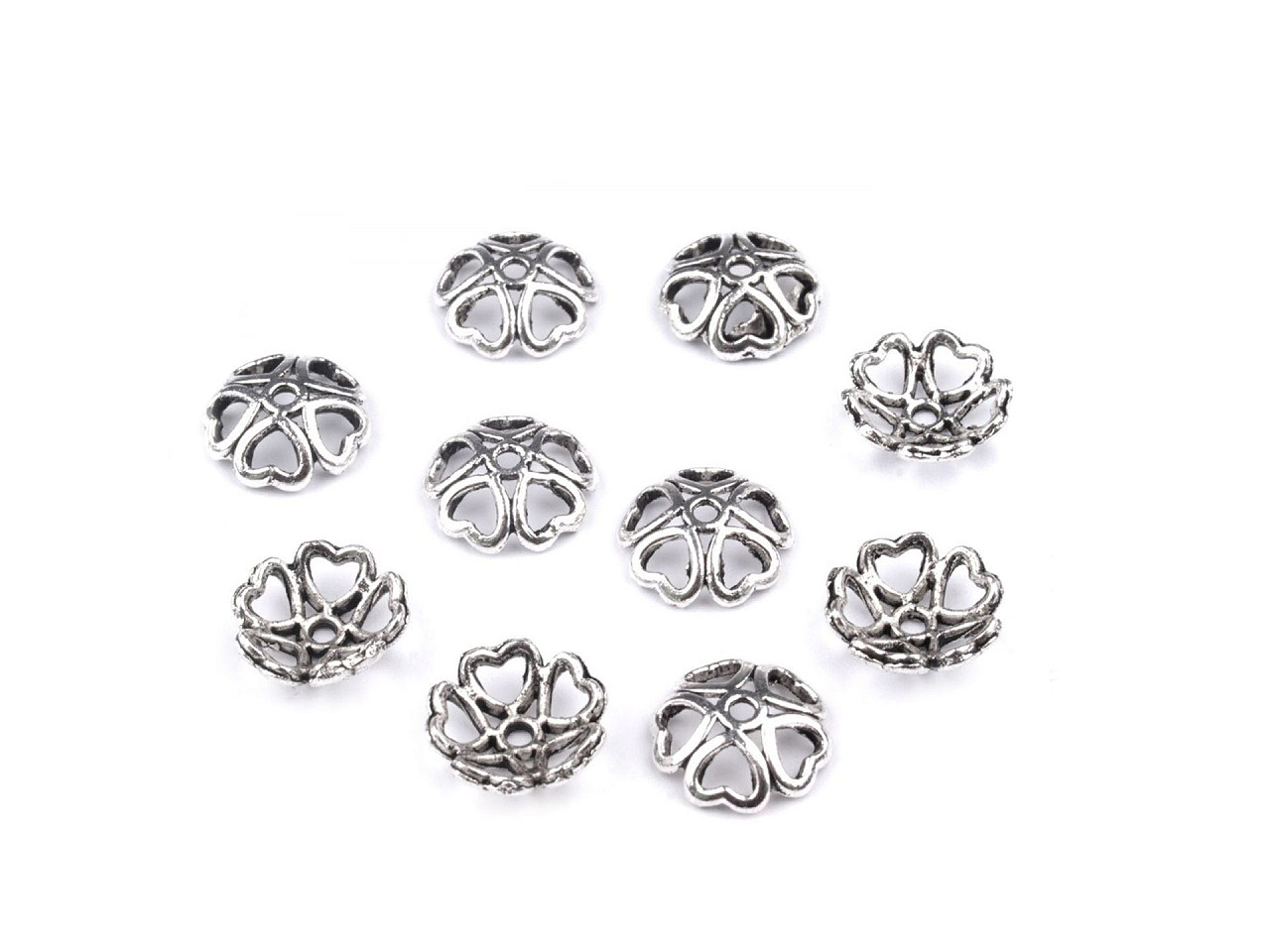 Capace mărgele, model inimioare, ø10-11mm - Platinum (50 Bucăți)