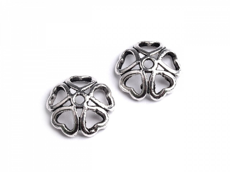 Capace mărgele, model inimioare, ø10-11mm - Platinum (50 Bucăți)