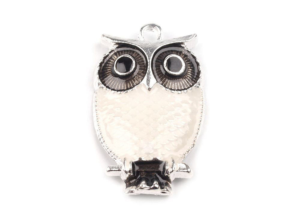 Pandantiv bufniță, 17x27 mm - Alb lăptos (5 Bucăți)