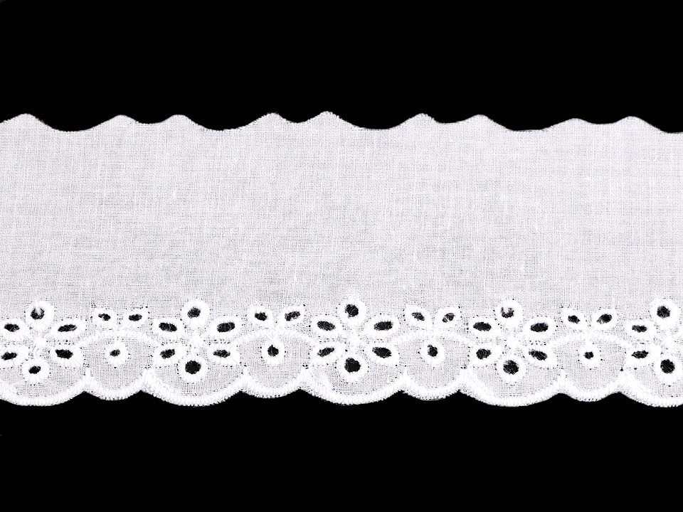 Dantelă madeira bumbac, lățime 50 mm - Alb zăpadă (1 Metru)