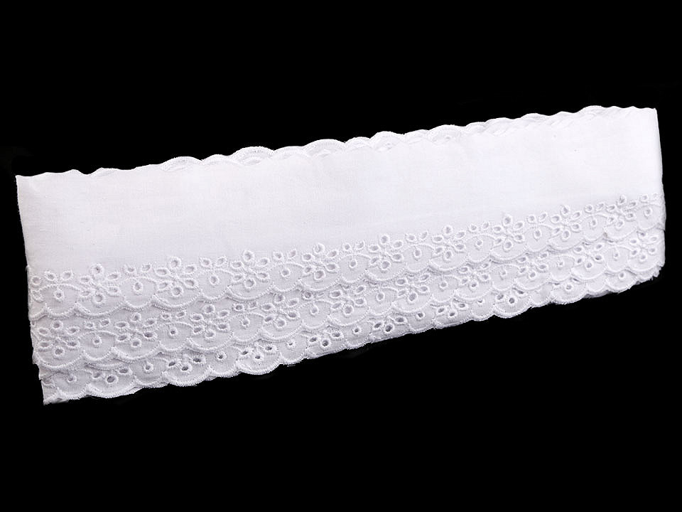 Dantelă madeira bumbac, lățime 50 mm - Alb zăpadă (1 Metru)