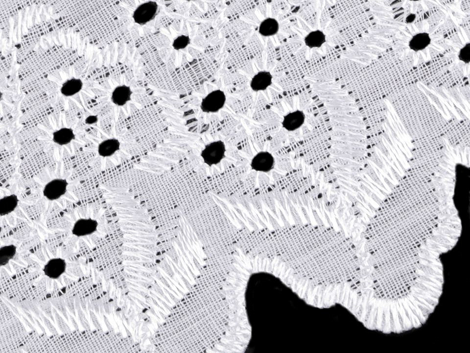 Dantelă madeira poliester, lățime 9,5 cm, 10,5 cm - Alb (1 Metru)