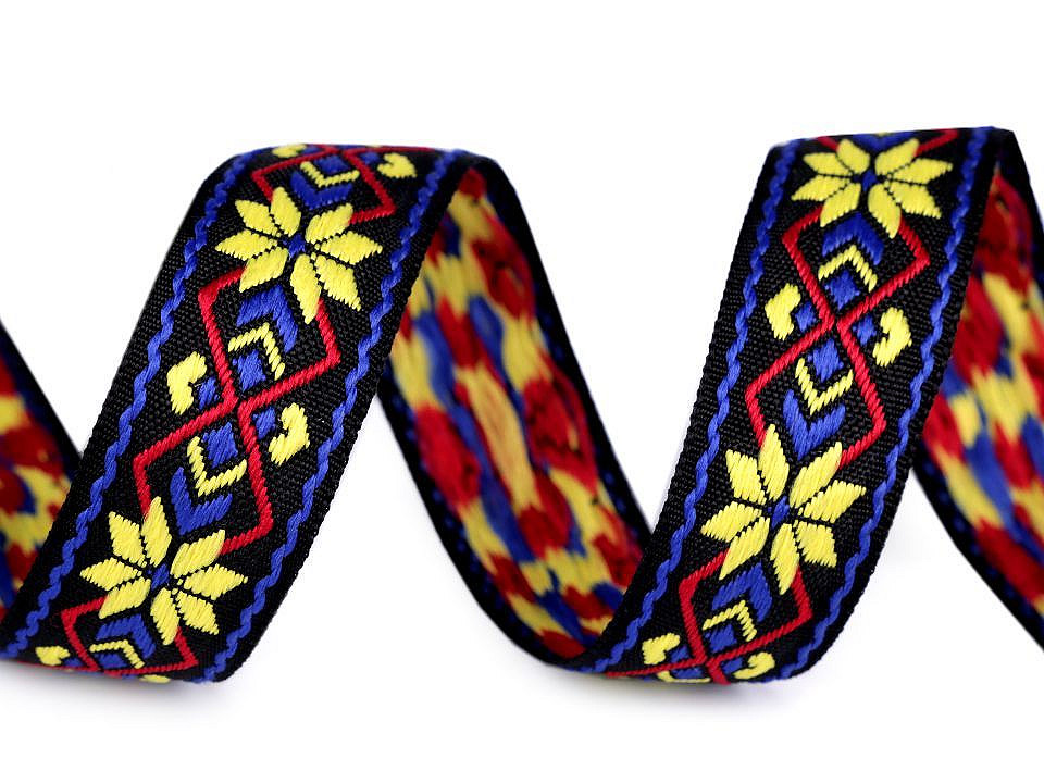 Panglică țesută, motiv indian, lățime 24 mm - Roșu (10 Metri)